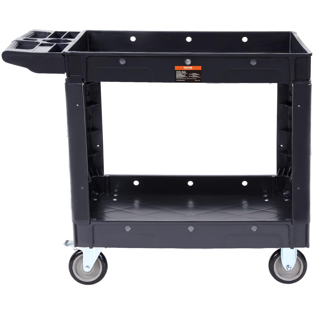 VEVOR Utility Service Cart, 2 Shelf 550LBS Heavy Duty Plastic Rolling Utility Cart with 360° Swivel Wheels, Medium Lipped Shelf, Ergonomic Storage VEVOR