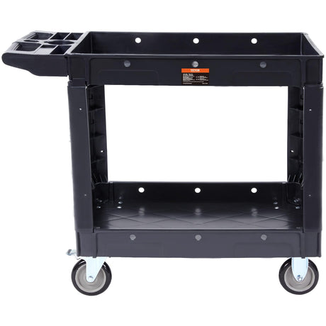 VEVOR Utility Service Cart, 2 Shelf 550LBS Heavy Duty Plastic Rolling Utility Cart with 360° Swivel Wheels, Medium Lipped Shelf, Ergonomic Storage VEVOR