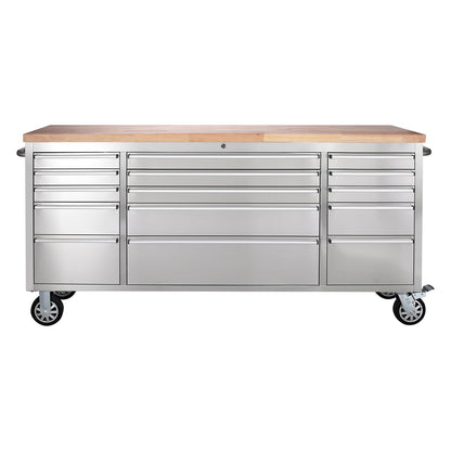 FH FOHOME 72-inch Stainless Steel Rolling Tool Chest with 15 Drawers, Lockable Mobile Storage Cabinet for Garage, Workshop, and Home - WoodArtSupply