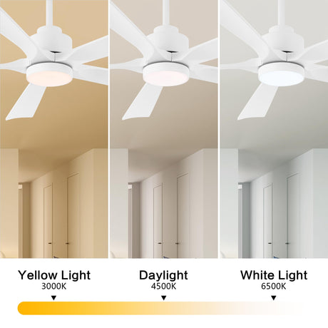 ELEHINSER 52" Modern Ceiling Fan with Light and Remote Control, 5 Solid Wood Blades 6-Speed Noiseless Reversible DC Motor, Ceiling Fan for Bedroom Dinning Living Room, White ELEHINSER