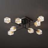 OKES 8-Lights Semi Flush Mount Ceiling Light Fixture,Black and Gold Modern Crystal Chandeliers,Farmhouse Lighting Fixtures for Dining Room Living Room Kitchen Bedroom Entryway OKES