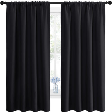 NICETOWN Halloween Black Blackout Curtain Blinds - Solid Thermal Insulated Window Treatment Blackout Drapes/Draperies for Bedroom (2 Panels, 42 inches Wide by 63 inches Long, Black) NICETOWN