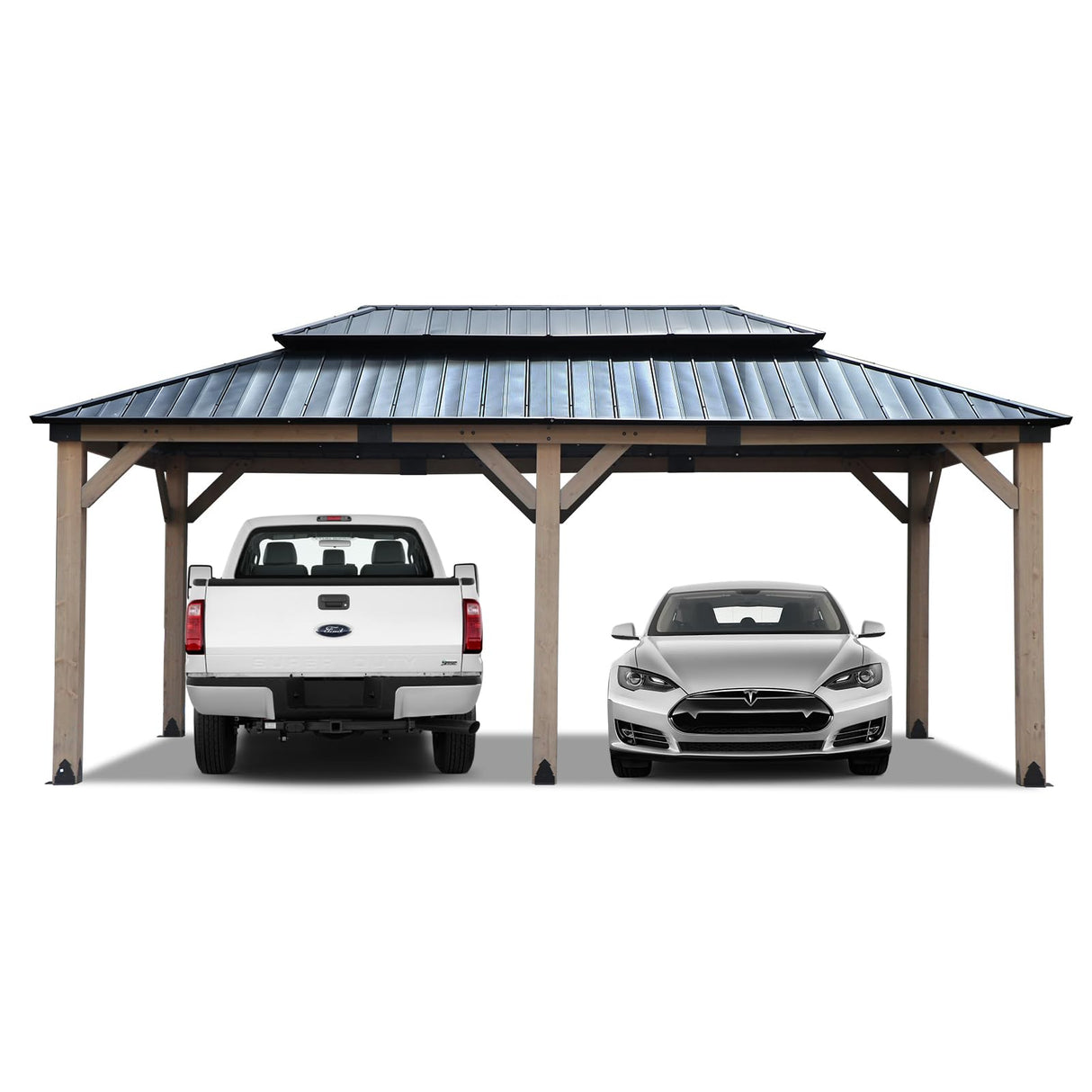 CHARMELEON 12'x20' Cedar Wood Gazebo Hardtop - Wooden Gazebo with Dual Metal Roof - Permanent Outdoor Gazebo Canopy - Large All Weather Patio Gazebo for Backyard, Deck & Garden - Greyish Brown Frame CHARMELEON