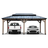 CHARMELEON 12'x20' Cedar Wood Gazebo Hardtop - Wooden Gazebo with Dual Metal Roof - Permanent Outdoor Gazebo Canopy - Large All Weather Patio Gazebo for Backyard, Deck & Garden - Greyish Brown Frame CHARMELEON