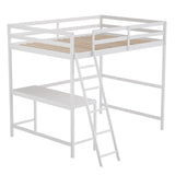 BizChair Full Size Loft Bed with Integrated Desk - White Wood Slats - Space-Saving Design for Kids and Teens BizChair