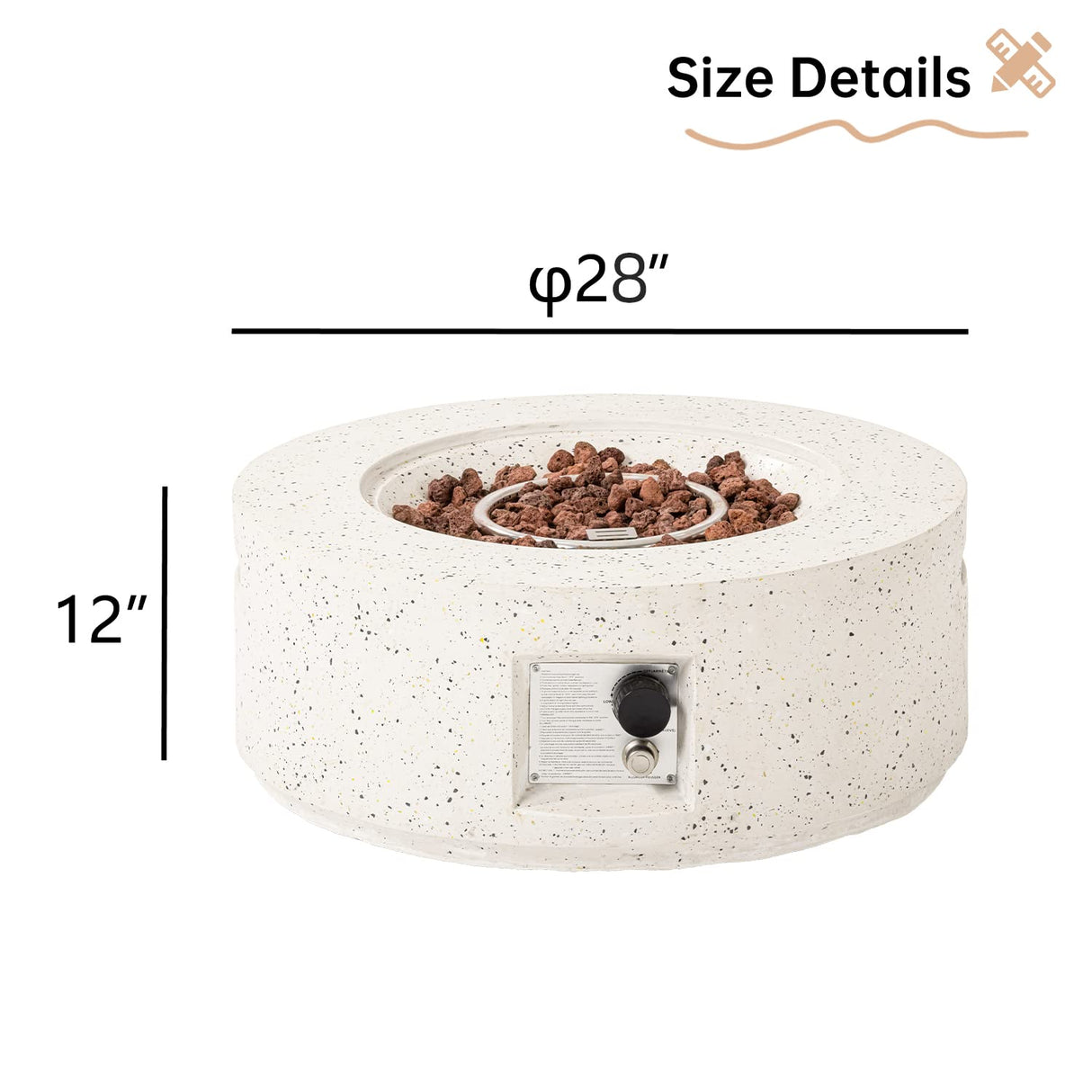 HOMPUS Outdoor Propane Fire Pit, 40,000 BTU 28-inch Round White Terrazzo Concrete Fire Table Gas Fire Pit w Lava Rocks and Rain Cover for Outdoor, Deck or Backyard HOMPUS