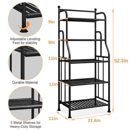 Forthcan Shelving Unit Bakers Rack Metal Storage Shelves Laundry Shelf Organizer Standing Shelf Units for Laundry Kitchen Bathroom Pantry Closet Indoor and Outdoor (5 Tier, Black)