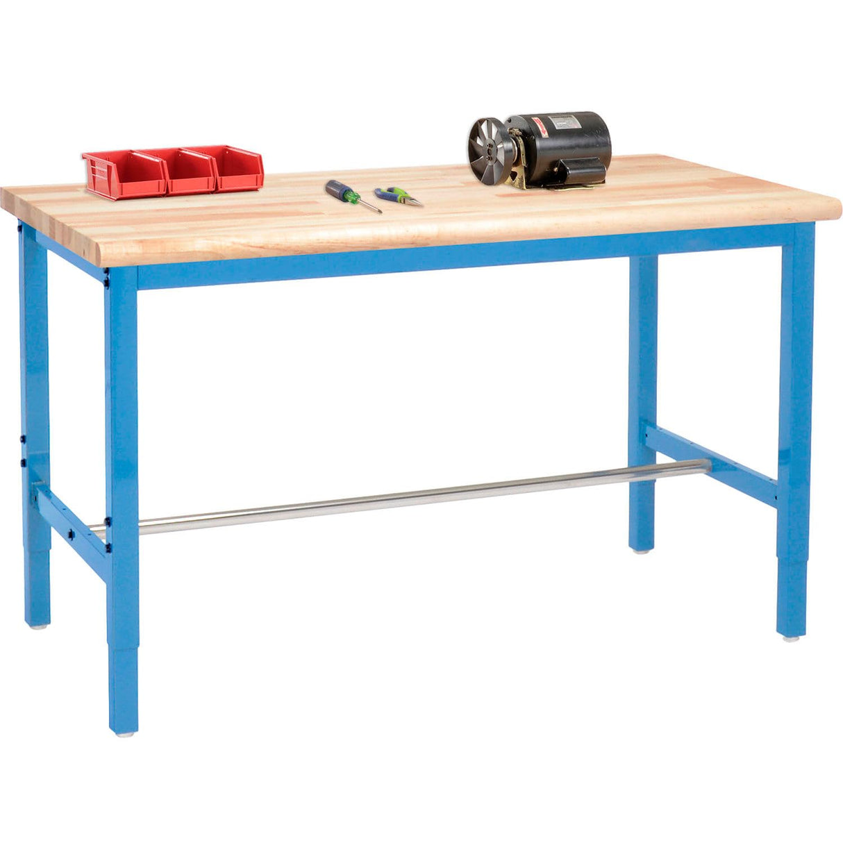 Global Industrial Production Workbench - Maple Butcher Block Safety Edge - Blue, 72"W x 36"D Global Industrial