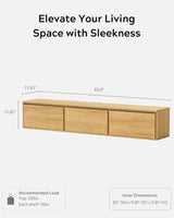 EYYTHUNG Floating TV Stand, 65" Farmhouse Wall Mounted Media Console with Storage, Cable Management, Modern Entertainment Center for 75 Inch TV, Living Room and Bedroom, Natural Oak EYYTHUNG