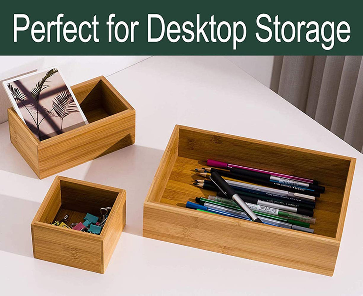 Lawei Set of 5 Bamboo Drawer Organizer Boxes, Desk Storage Box Kit, Drawer Storage Containers Tray Bins for Office, Kitchen, Bedroom, Children Room, Craft, Sewing Lawei