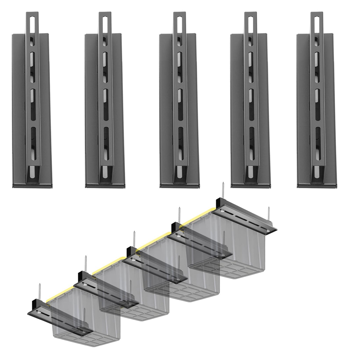 TOPTGO Overhead Garage Storage Rack,Garage Ceiling Storage Racks for Utility Bins,Overhead Tote Storage Rail System,Heavy Duty Ceiling Rack Storage Rails System Supports Most Bins(5 Pack for 4 Bins) TOPTGO