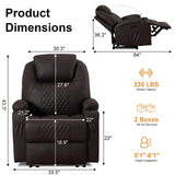 AHMED Power Recliner Chair with Vibration Massage & Heat for Adults, Faux Leather Home Theater Seating with Cup Holders/LED Lights/USB Ports/Side Pockets for Living Room, Brown AHMED