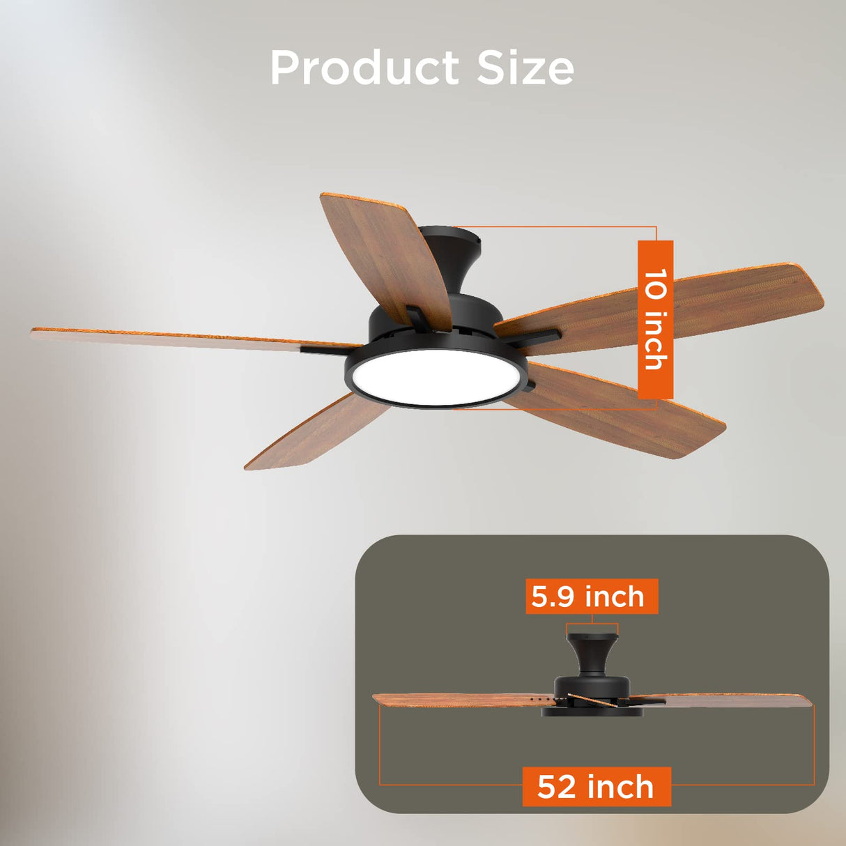 TALOYA 52 inch Ceiling Fans with Lights,Remote Control Multifunctional Quiet Fan with Three Color Temperature and Dimmable Light with Reversible Blades Black TALOYA