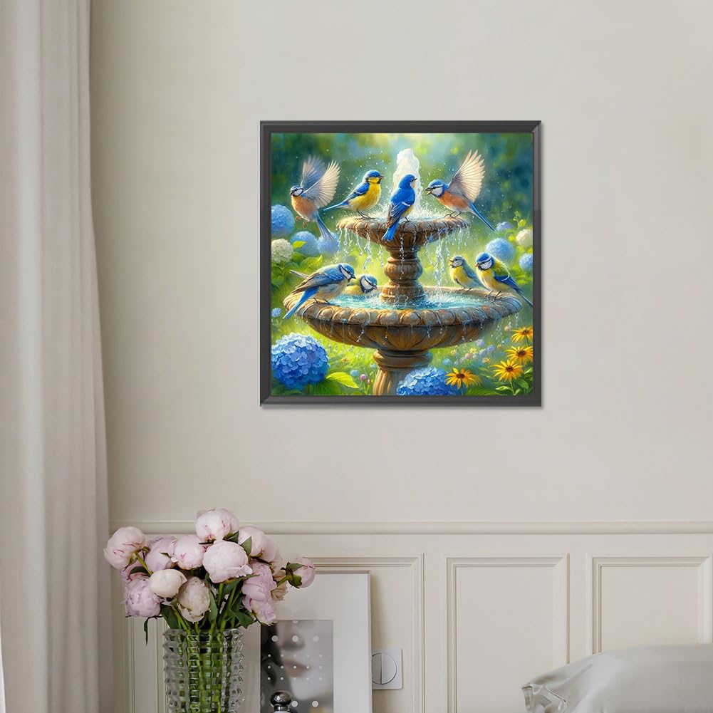 GEWOUVIN Fountain Bird Diamond Art Kits for Adults, Diamond Painting Kit for Beginners, Round 5D DIY Diamond Dots Art,Full Drill Painting Kit Art and Crafts for Adults Home Wall Decor【13.8x13.8inch】 GEWOUVIN
