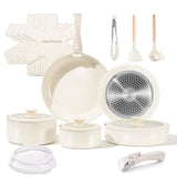 Chef Power Ceramic Cookware Set Non Toxic with Detachable Handles, Healthy Nonstick Pans and Pots Set 19 Pcs, Induction Dishwasher Oven Safe Kitchen Set, PFAS PFOA & PTFE Free, Cream White Chef Power