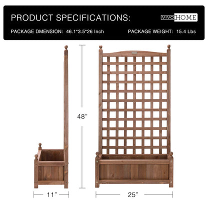 VIVOHOME Wood Planter Raised Garden Bed with Trellis, 48 Inch Height Outdoor Garden Flower Standing Planter Box Lattice Panels with Planter for Patio Porch w/Drainage Holes - WoodArtSupply