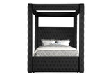 Velvet Canopy Bed Frame King - Upholstered Four Poster Bed Frame with Tufted Headboard and Footboard, Luxury Bed Frame with Wood Slats for Bedroom Furniture, Box Spring Required, Black Wirktive