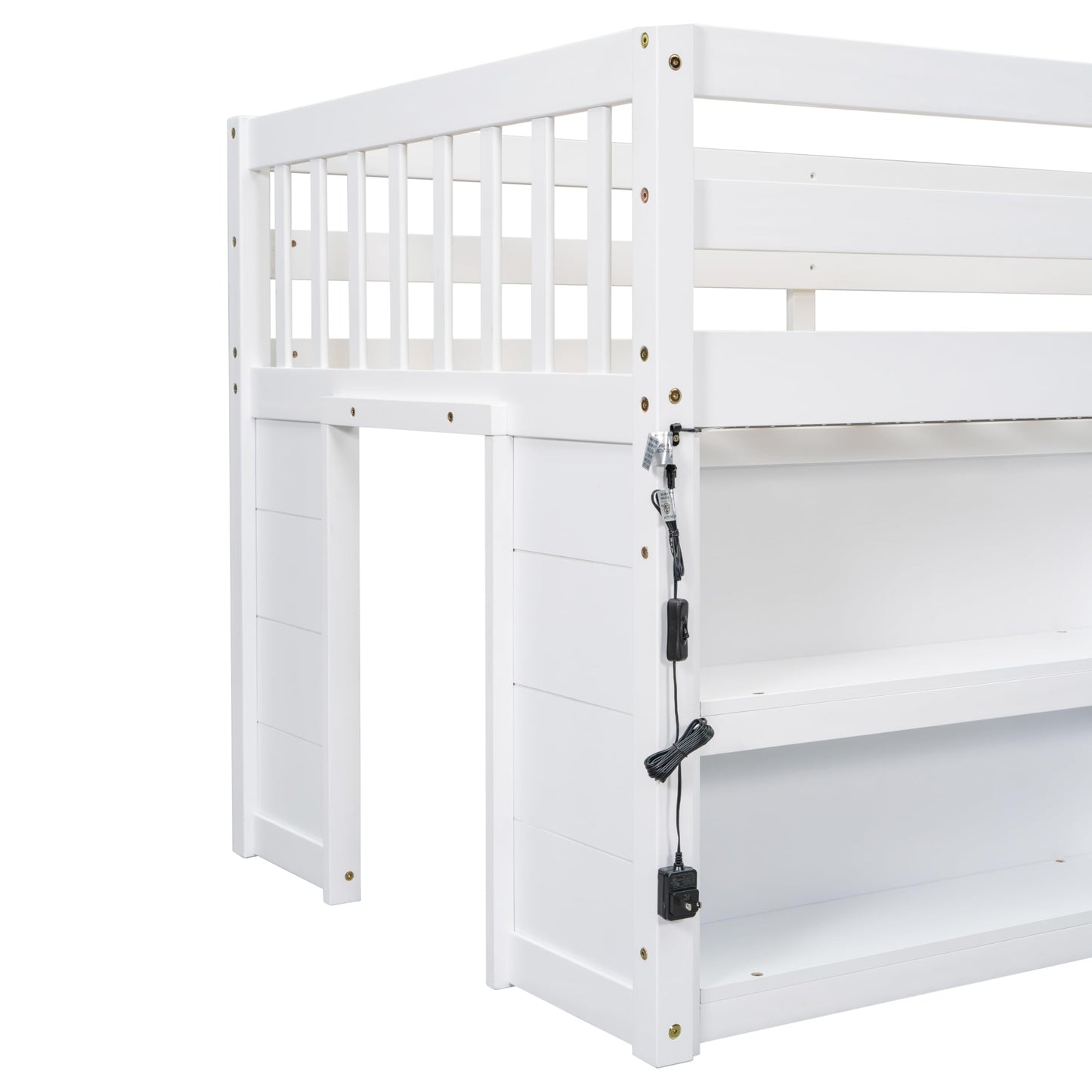 HZANHY Modern Farmhouse Twin Low Loft Bed with Storage, Stairs, Two-Tier Shelves, and LED Light for Kids - WoodArtSupply