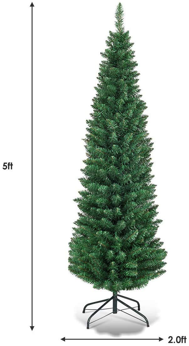 Giantex, Green Artificial Pencil Christmas, Premium Hinged Pine Tree with Solid Metal Legs, Perfect for Home, Shops and Holiday Decoration, (5FT) (Artificial Pencil Christmas Tree) Giantex