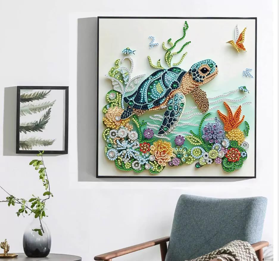 EOYDKAP Sea Turtle Diamond Art Kits for Adults, Diamond Painting Kits for Beginners, Easy Diamond Art for Home Wall Decor, Special Shaped Diamond Painting 11.8x11.8inch EOYDKAP