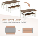 Tribesigns 55-Inch Kitchen Table Set for 4-6 People, Farmhouse Space Saving Dining Table with 2 Benches, 3 Pieces Wooden Dinette Set for Small Space, Breakfast Nook, Restaurant (White and Brown) Tribesigns