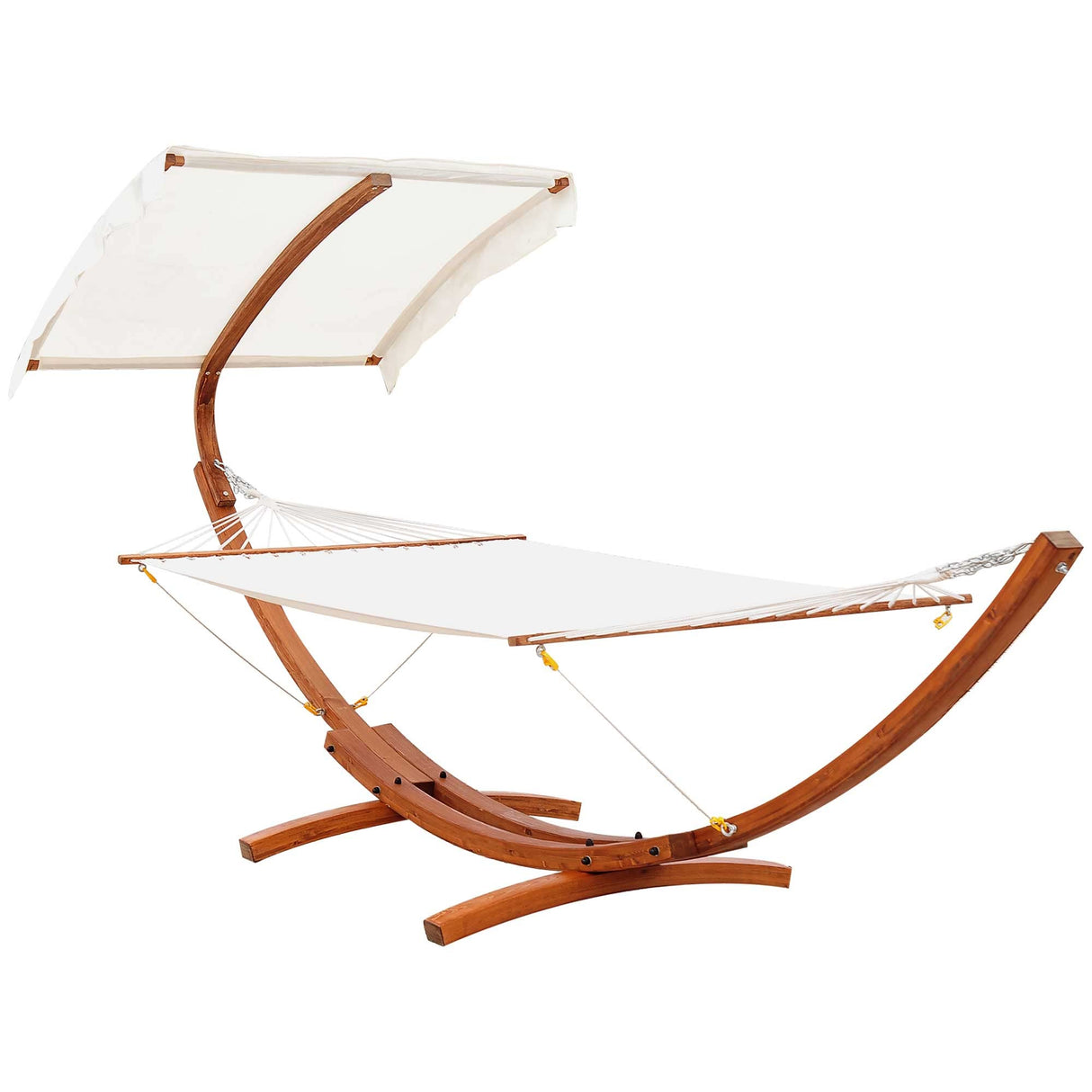 Outsunny 13FT Wooden Arc Hammock with Canopy, Outdoor Hammock Bed with Wood Arc Stand for Patio Balcony Garden Backyard, White Outsunny