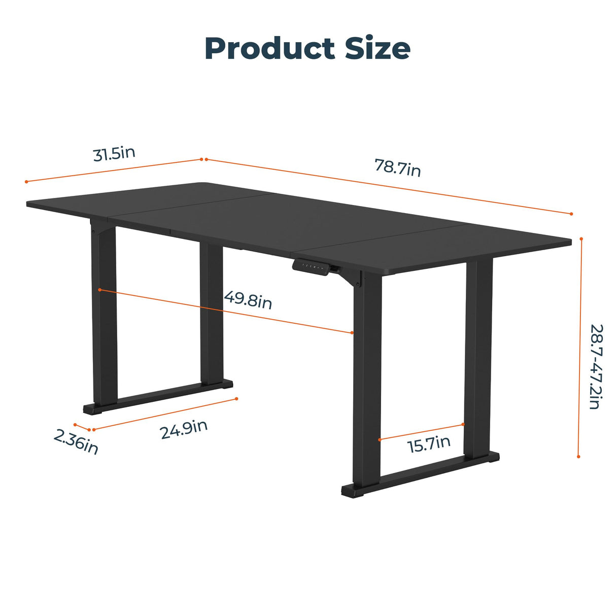 FitStand 4 Legs Standing Desk, Large 79x31 Inches Electric Adjustable Height Desk with Splice Board, Stand Up Desk Home Office Computer Workstation, Black FitStand