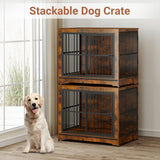 Yafylly 86 Inch Double Dog Crate Furniture with Divider, 4 Combination Forms Large Dog Kennel Furniture for 2 Dogs, Rustic Brown Corner Dog Kennel for Small Medium Large Dogs Yafylly