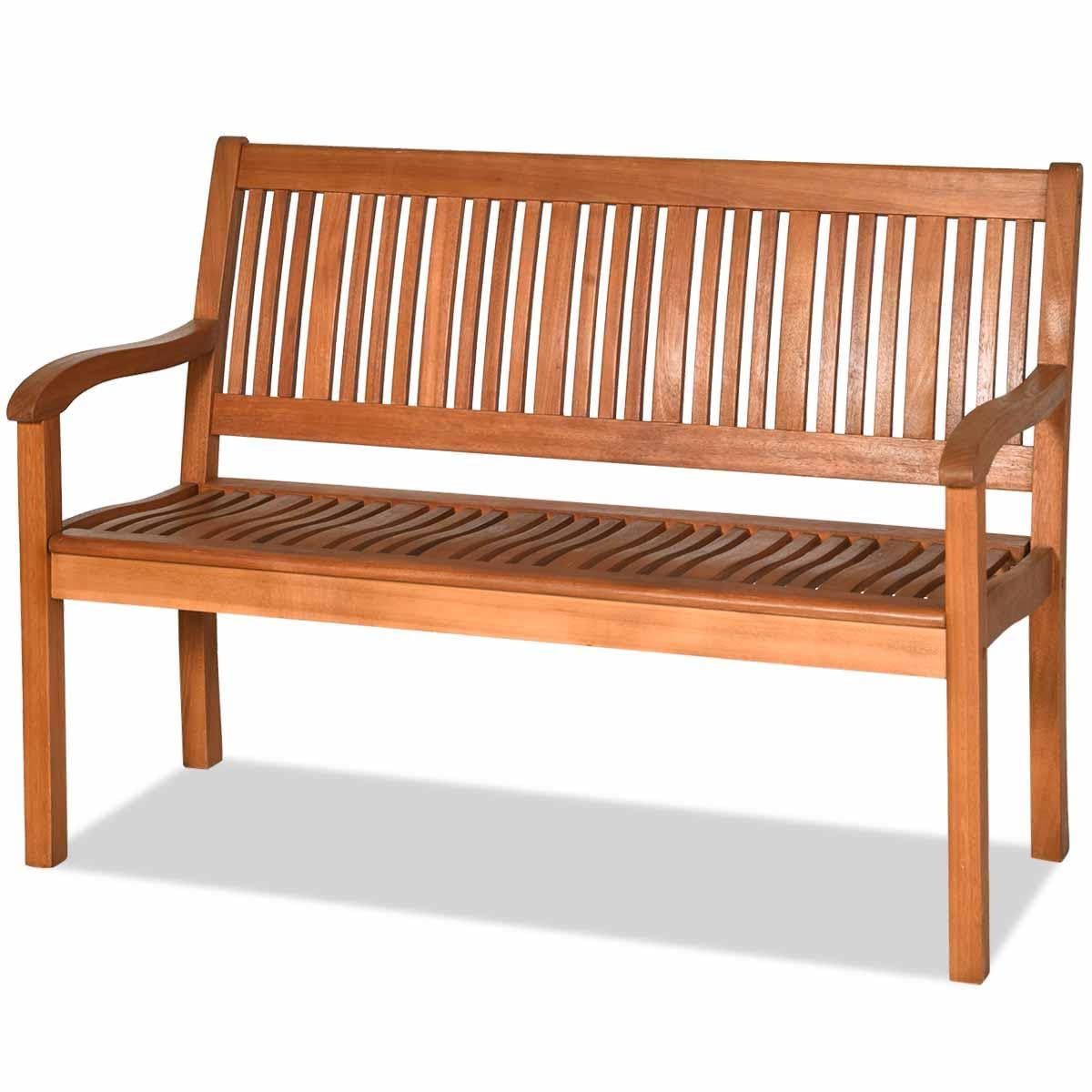 COSTWAY Wooden Bench Outdoor, Teak Bench with Curved Armrest & Backrest for Garden, Park & Porch, 25" D x 50" W x 36" H COSTWAY