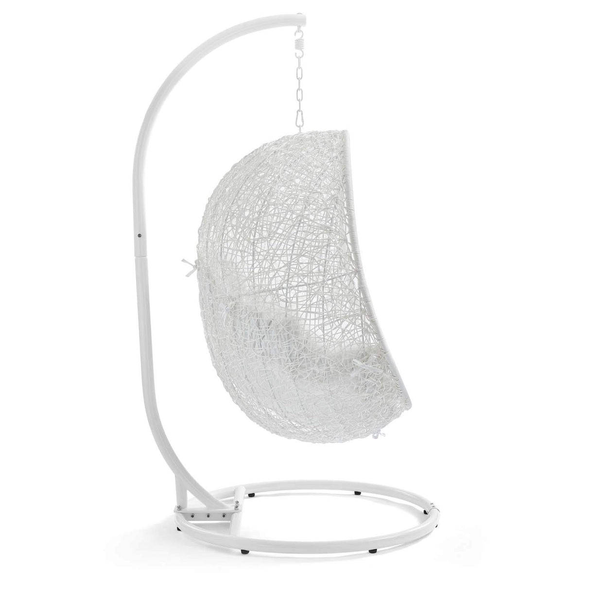 Modway Hide Wicker Rattan Outdoor Patio Porch Lounge Egg Swing Chair Set with Stand in White Modway