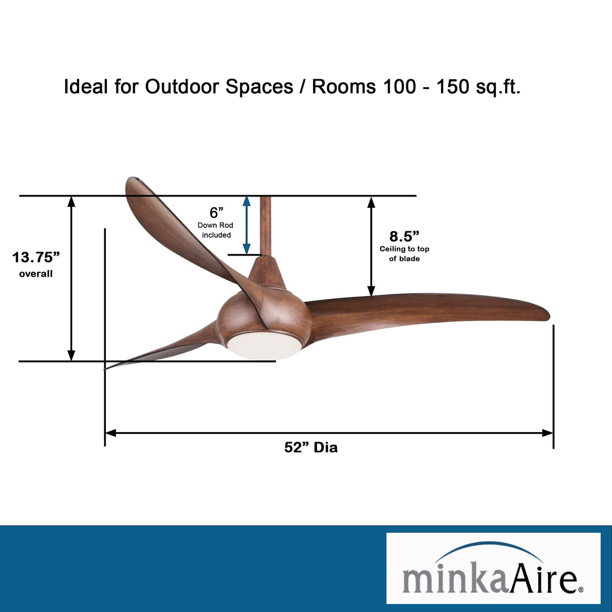 Minka-Aire F844-DK Light Wave 52" Ceiling Fan, Distressed Koa with Remote and Additional Wall Control MINKA-AIRE
