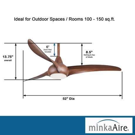 Minka-Aire F844-DK Light Wave 52" Ceiling Fan, Distressed Koa with Additional Remote Control MINKA-AIRE