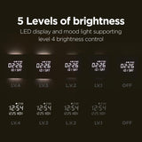 mooas Wooden Frame LED Silent Wall Clock with Remote, Backlit Nightlight, Modern Digital LED Wall Clock Display Sunrise Alarm Melody 5 Brightness for Bedroom Living Room Office Decor- Dark Wood mooas