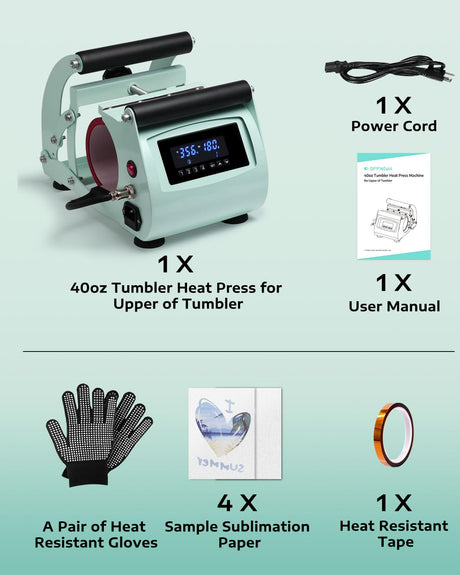 OFFNOVA 40 OZ Tumbler Heat Press Machine Mug Press Machine for Upper of 30oz 40oz Tumbler Sublimation Printing, 4 Adjustable Memory Modes Tumbler Press with Sublimation Paper, Tape and Gloves OFFNOVA