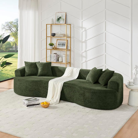 KEIKI 113" Oversized Chenille Curved Modular Sectional Sofa with High-Density Sponge, Upholstered Modern Style 4-Seater Compression Cloud Couch, No Assembly Needed, for Apartment, Living Room, Green KEIKI