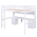 SOFTSEA Full Size Loft Bed with Desk, Drawers, and Storage in White SOFTSEA