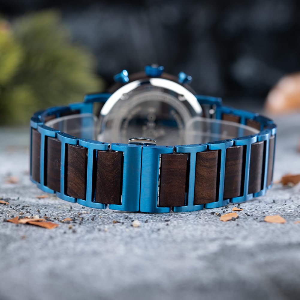 2win Engraved Wood Watch for Men Multifunctional Chronograph Custom Personalized Anniversary Watches Gifts for Him Husband Groomsmen Dad Boyfriend (A-for Son from Mom) 2win