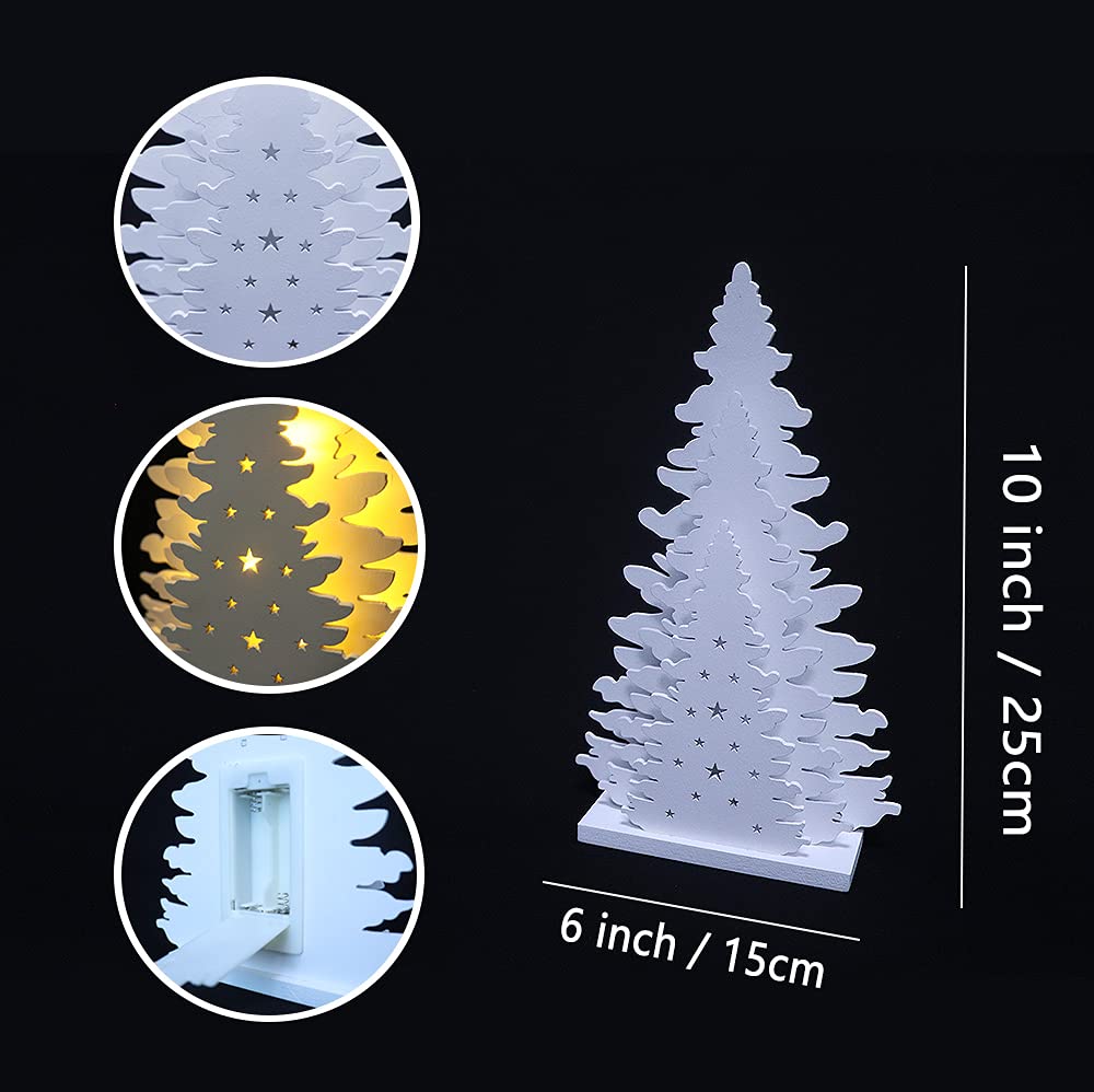 Wooden Christmas Tree Tabletop Decor, Supergorea,LED Wood Craft Christmas Trees Light 2AA Battery Powered 10 inch for Xmas Home Decorations(Indoor) Supergorea