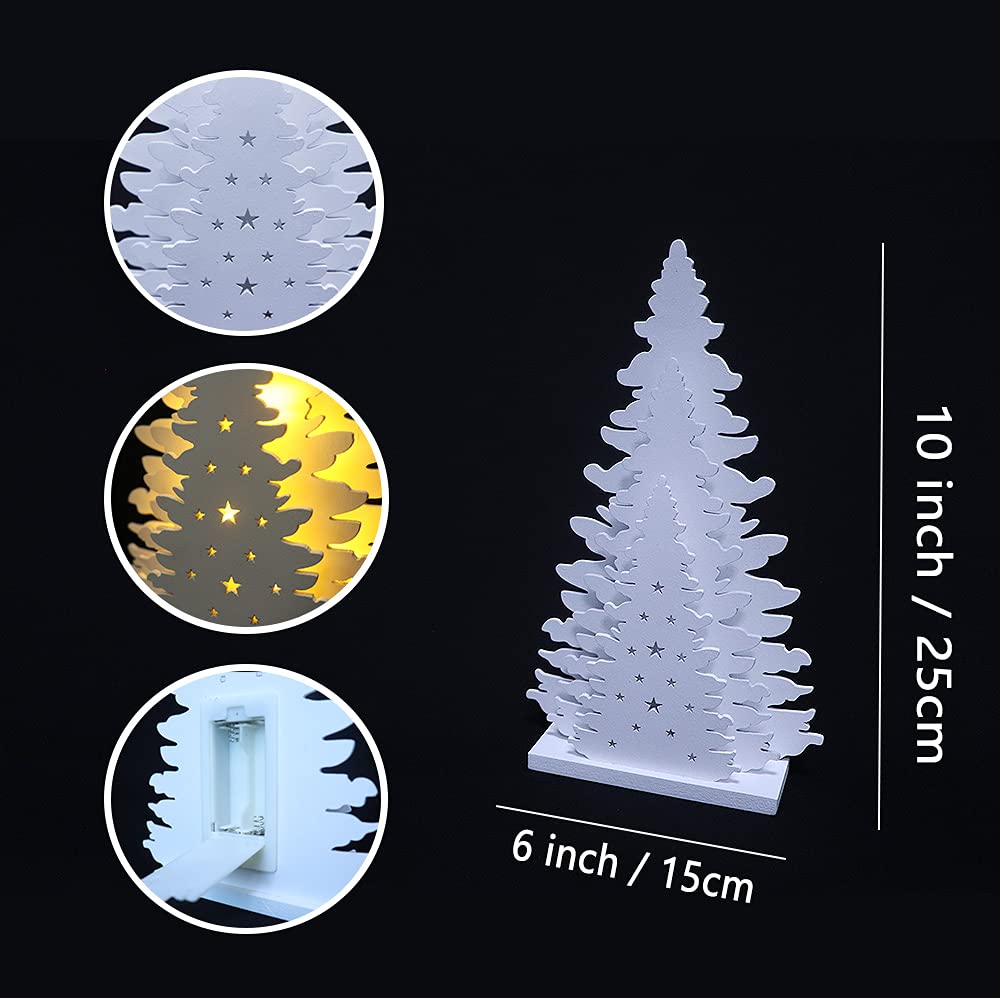 Wooden Christmas Tree Tabletop Decor, Supergorea,LED Wood Craft Christmas Trees Light 2AA Battery Powered 10 inch for Xmas Home Decorations(Indoor)