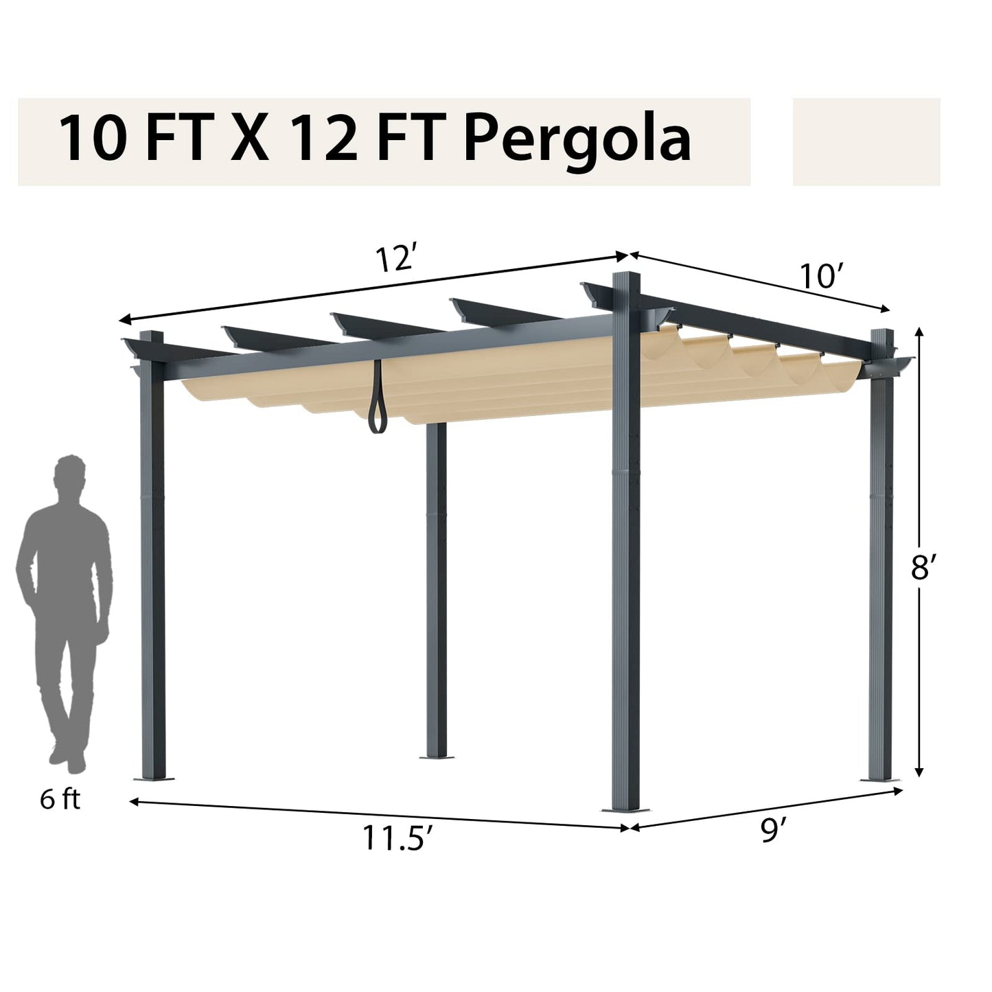 Tangkula 10x12 Ft Pergola, Heavy-Duty Aluminum Outdoor Pergola with Retractable Sun Shade Canopy, Extra Large Patio Shelter Pavilion, Metal Pergola Structure for Deck, Porch, Garden, Yard Beige