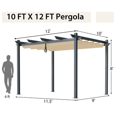 Tangkula 10x12 Ft Pergola, Heavy-Duty Aluminum Outdoor Pergola with Retractable Sun Shade Canopy, Extra Large Patio Shelter Pavilion, Metal Pergola Structure for Deck, Porch, Garden, Yard Beige