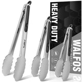 Food Grade Stainless Steel Kitchen Tongs for Cooking,BBQ - 7 ，9 and 12 Inch,Set of 3 Heavy Duty Locking Metal Food Tongs Non-Slip Grip Walfos