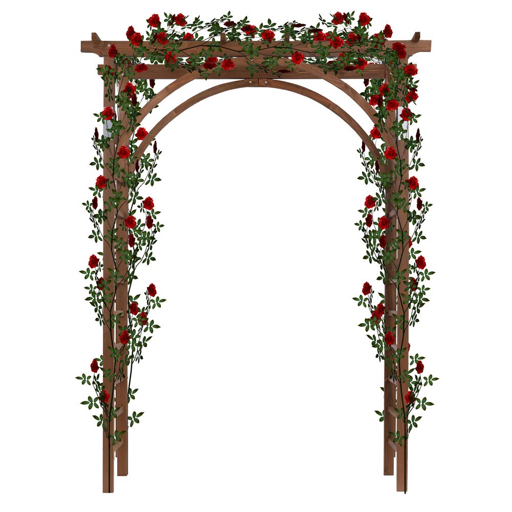 Homgrace 7FT Wooden Garden Arbor - Garden Bridal Party Decoration Arch, Wood Garden Trellis for Plant Climbing, Wedding Arch for Ceremony Garden Backyard Lawn (Dark Brown) Homgrace