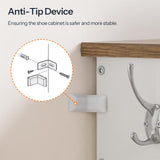 HOOBRO Shoe Cabinet, Farmhouse Shoe Storage Cabinet, Shoe Organizer Cabinet with Hooks and Adjustable Shelves, Shoe Cabinet Storage for Entryway, Living Room, White and Walnut WH16SC01 HOOBRO