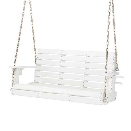 VINGLI Heavy Duty 1600 LBS HDPE Porch Swing Outdoor with Rotatable Cup Holder, 4 FT Patio Bench Swing with Adjustable Chains, 2 Person Hanging Porch Swing Chair for Porch, Yard, Tree, Garden - White VINGLI