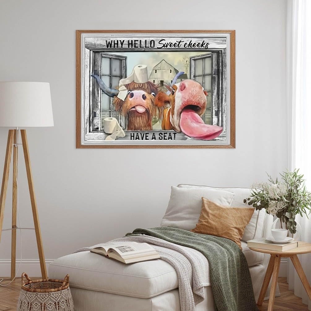 MOMDEDP Highland Cow Diamond Painting Kits for Adults - 5D Cow Diamond Art Kits for Beginners, DIY Cow Diamond Art Painting Crafts Funny Cow for Decor Home Walls Gifts 12X16Inch MOMDEDP