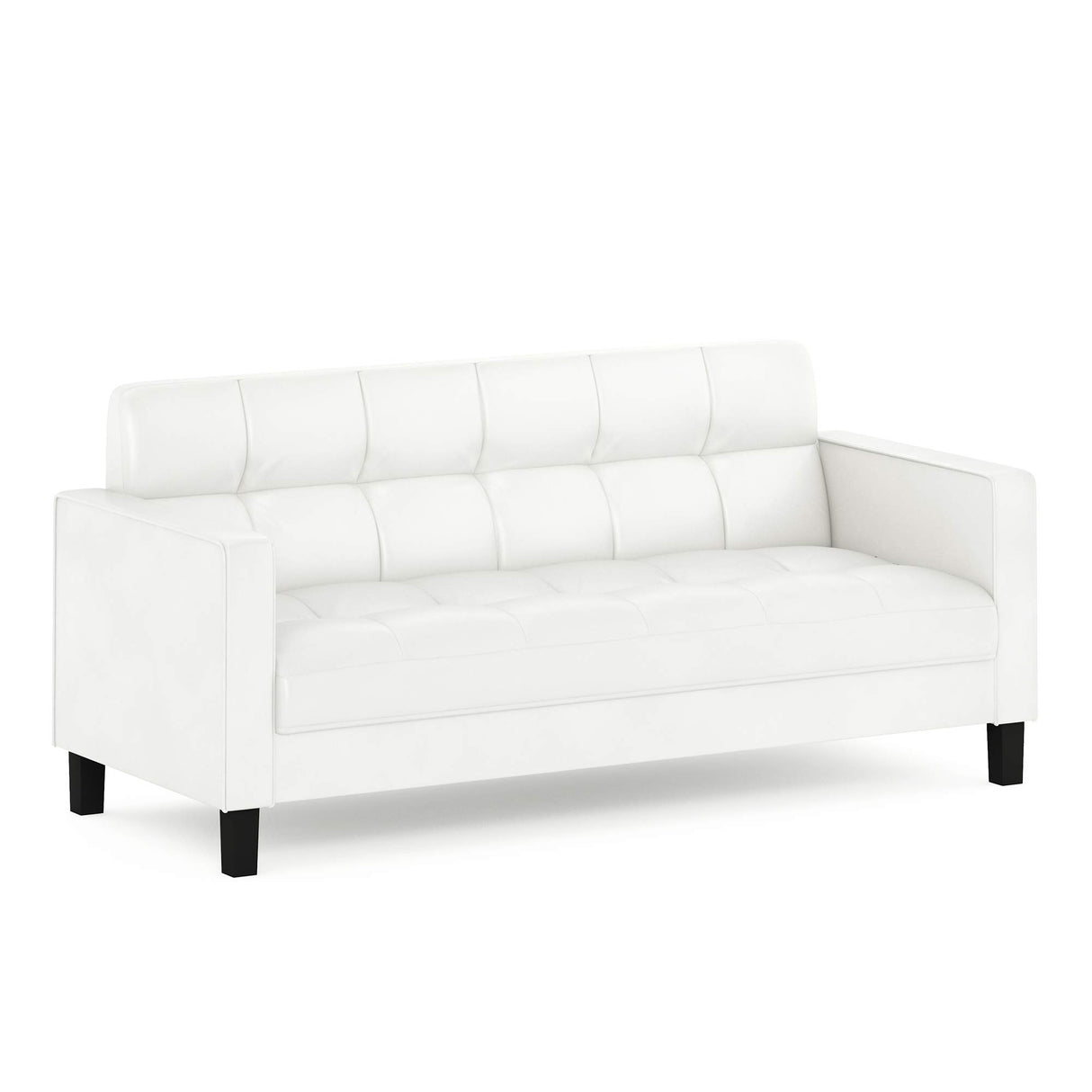 Furinno BRIVE Loveseat Sofa, Tufted Leather Upholstered 3-Seater 75" Wide Couch, Wood Frame, Easy Assembly, for Living Room, Bedroom, Plain White Leather Furinno