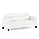 Furinno BRIVE Loveseat Sofa, Tufted Leather Upholstered 3-Seater 75" Wide Couch, Wood Frame, Easy Assembly, for Living Room, Bedroom, Plain White Leather Furinno
