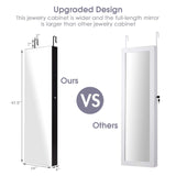 Giantex Wall Door Mounted Jewelry Armoire Cabinet with 47.5" H Full Length Mirror, 2 LEDs Lockable Jewelry Organizer Box with Bracelet Rod, 2 Drawers, Large Storage Capacity (Black) Giantex