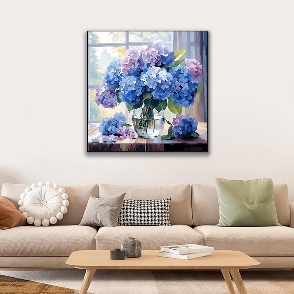 JUJUHOOD Hydrangeas Flowers Paint by Numbers Kit for Adults Beginner & Kids Ages 8-12, Purple Flower Paint by Number Without Easel, Simple Paint by Numbers for Gift Home Wall Decor (10x10Inch) JUJUHOOD